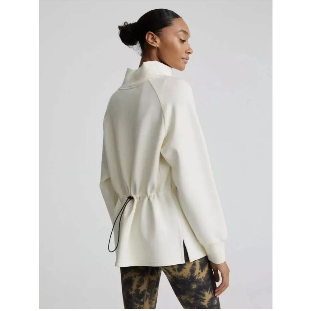 Varley Arcola Cinched Back Pullover Mock Neck Sweatshirt Beige Tunic XL